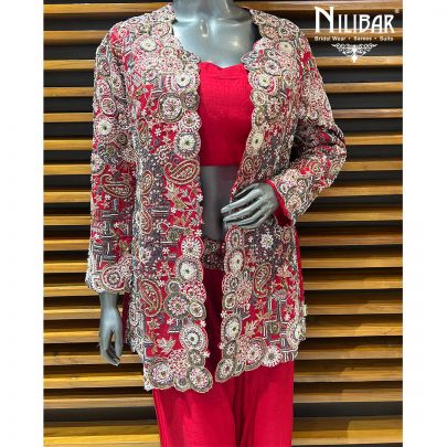Red Silk Jacket Style Indo-Western Set
