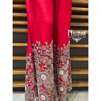 Red Silk Jacket Style Indo-Western Set