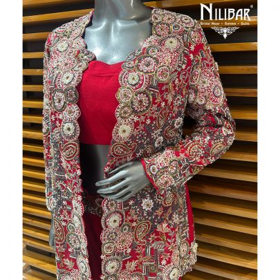Red Silk Jacket Style Indo-Western Set