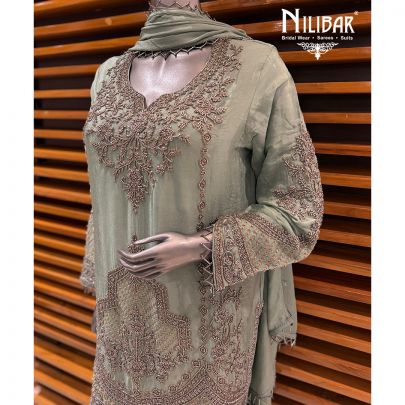 Pearl Aqua Chinnon Straight Shirt Paired With Pants & Dupatta