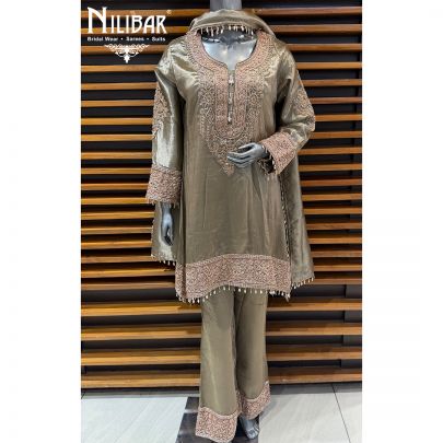 Mouse Tissue Silk A Line Shirt Paired With Pants & Dupatta