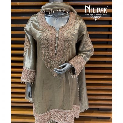Mouse Tissue Silk A Line Shirt Paired With Pants & Dupatta