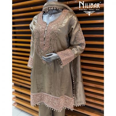Mouse Tissue Silk A Line Shirt Paired With Pants & Dupatta