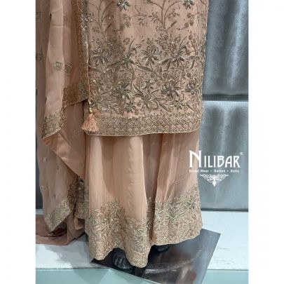 Peach Georgette Embroidered Palazzo Suit