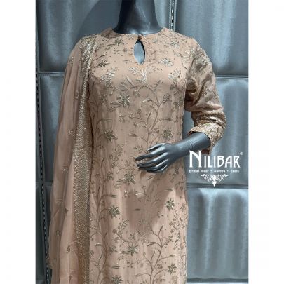 Peach Georgette Embroidered Palazzo Suit