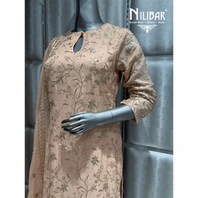 Peach Georgette Embroidered Palazzo Suit