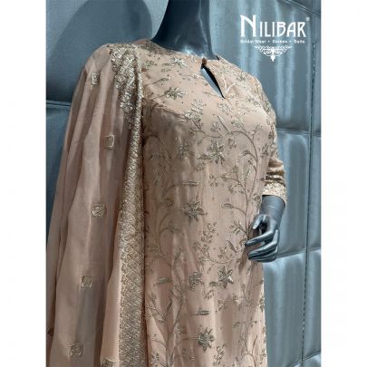 Peach Georgette Embroidered Palazzo Suit