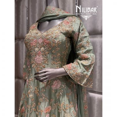 Sage Green Silk Embroidered Palazzo Suit