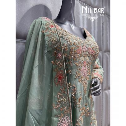 Sage Green Silk Embroidered Palazzo Suit