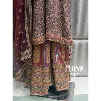 Purple Georgette Embroidered Palazzo Suit