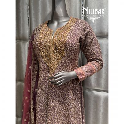 Purple Georgette Embroidered Palazzo Suit