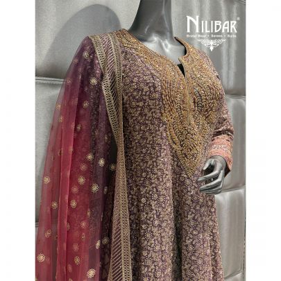 Purple Georgette Embroidered Palazzo Suit