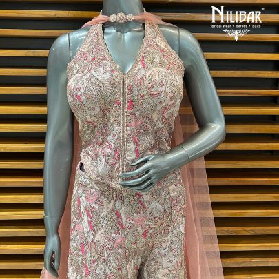 Baby Pink Crepe Indo-Western Set