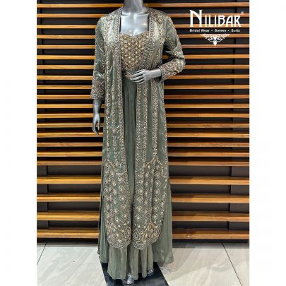 Mountain Green Lamé Silk Indo-Western Set