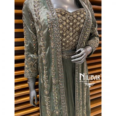 Mountain Green Lamé Silk Indo-Western Set