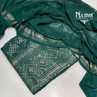Bottle Green Georgette Unstitched Suit