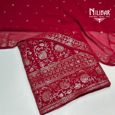 Red Georgette Unstitched Suit