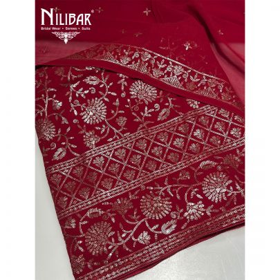 Red Georgette Unstitched Suit