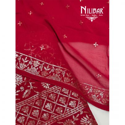 Red Georgette Unstitched Suit