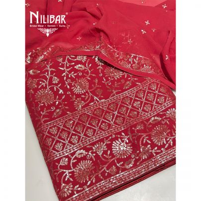 Electric Crimson Georgette Unstitched Suit
