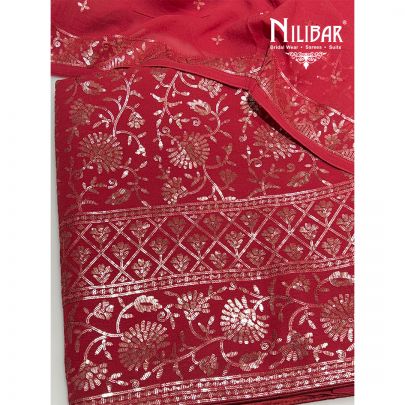 Electric Crimson Georgette Unstitched Suit
