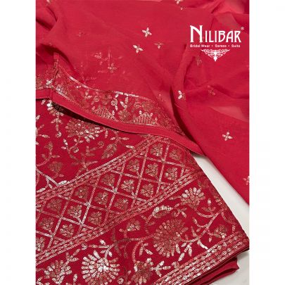 Electric Crimson Georgette Unstitched Suit