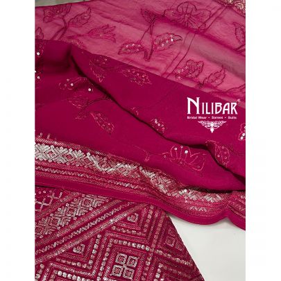 Dark Rose Pink Georgette Unstitched Suit