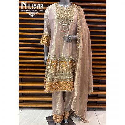 Mouse Organza Embroidered Shirt & Loose Pants Paired With Dupatta