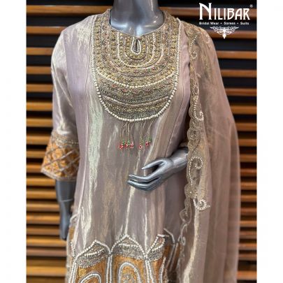 Mouse Organza Embroidered Shirt & Loose Pants Paired With Dupatta