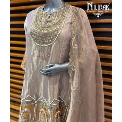 Mouse Organza Embroidered Shirt & Loose Pants Paired With Dupatta