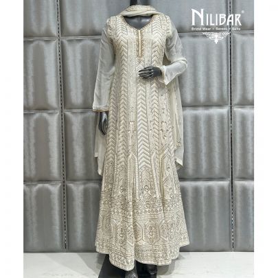 Off White Organza Anarkali Suit