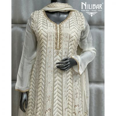 Off White Organza Anarkali Suit