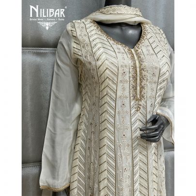 Off White Organza Anarkali Suit
