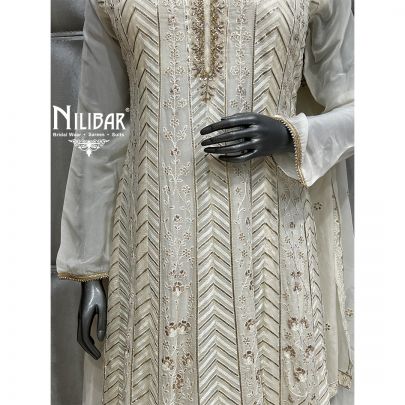 Off White Organza Anarkali Suit
