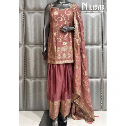 Onion Pink Lamé Silk Salwar Suit