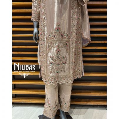 Light Pink Lamé Silk Pant Suit