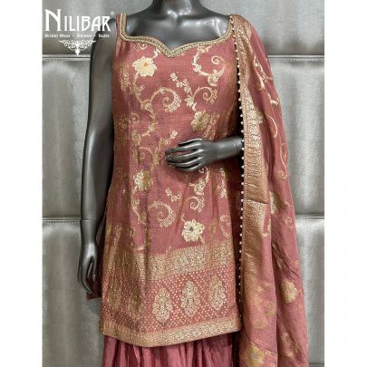 Onion Pink Lamé Silk Salwar Suit