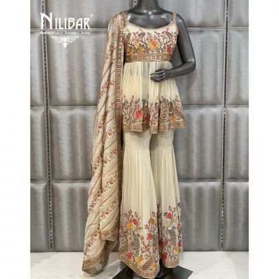 Ivory Peplum Georgette Garara Suit
