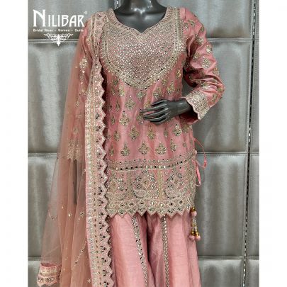 Light Pink Silk Palazzo Suit