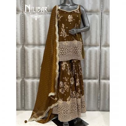 Mehandi Green Lamé Silk Garara Suit