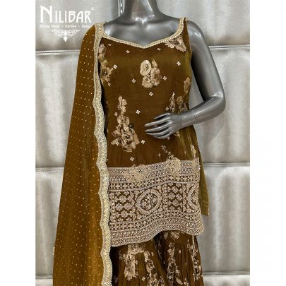 Mehandi Green Lamé Silk Garara Suit