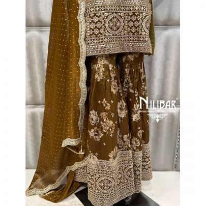 Mehandi Green Lamé Silk Garara Suit