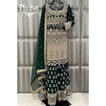 Bottle Green Organza Garara Suit