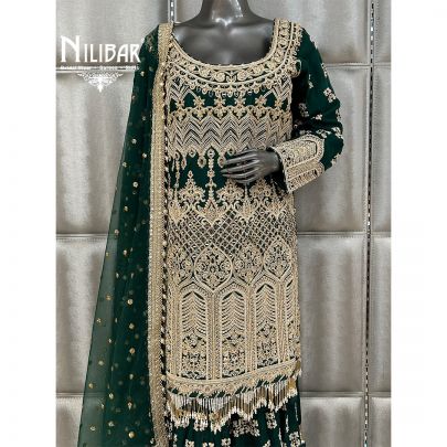 Bottle Green Organza Garara Suit