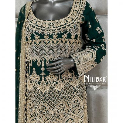 Bottle Green Organza Garara Suit