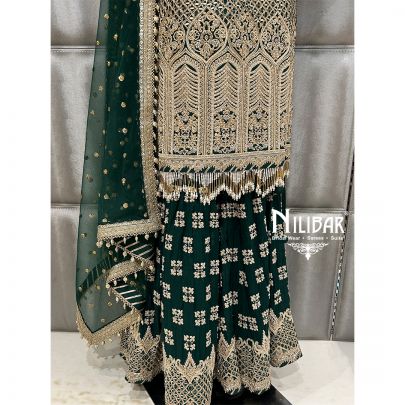 Bottle Green Organza Garara Suit