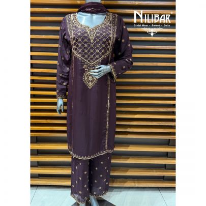 Purple Chinon Shirt Paired with Garara & Dupatta