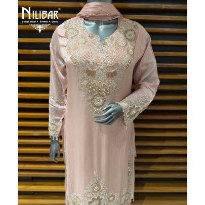 Baby Pink Chinon Shirt Paired with Garara & Dupatta