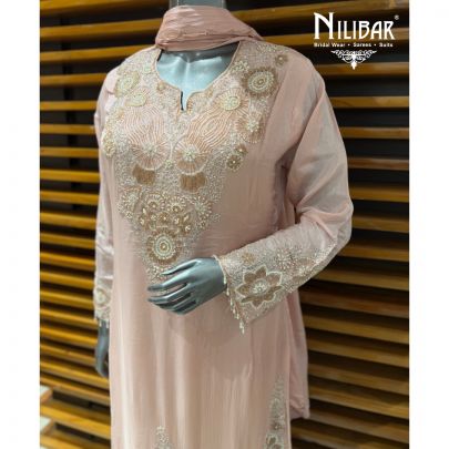 Baby Pink Chinon Shirt Paired with Garara & Dupatta