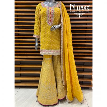 Yellow Georgette Garara Suit Paired With Organza Dupatta